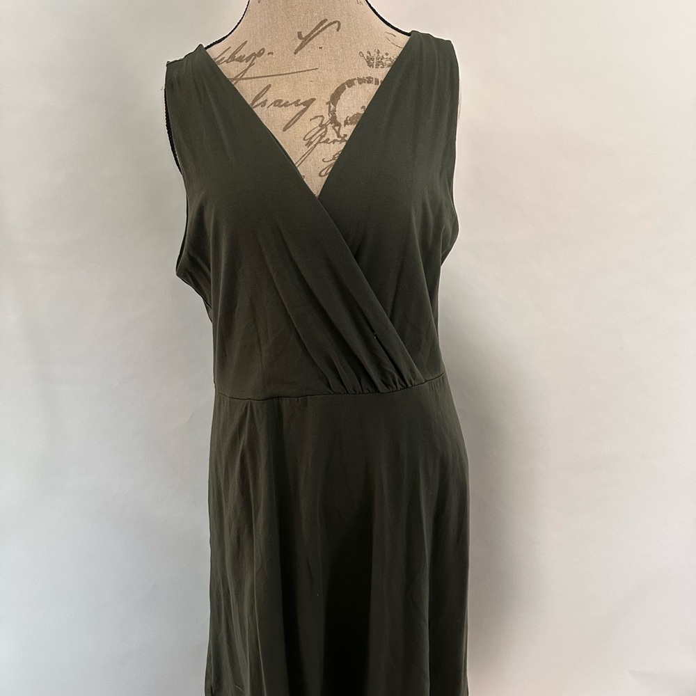 LOFT Olive Green Wrap Midi Dress